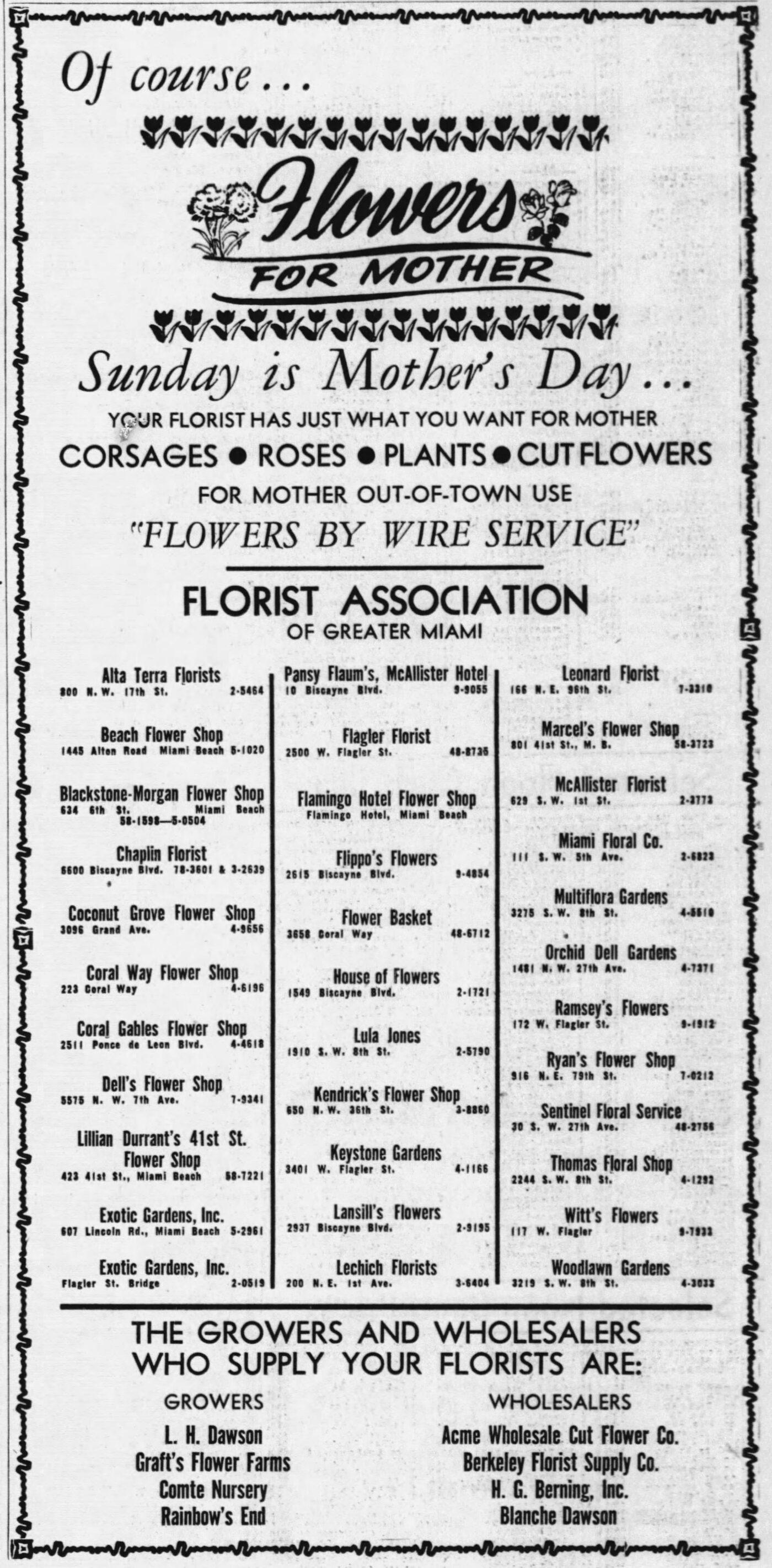MIAMI DAILY NEWS, ad from May 7, 1948